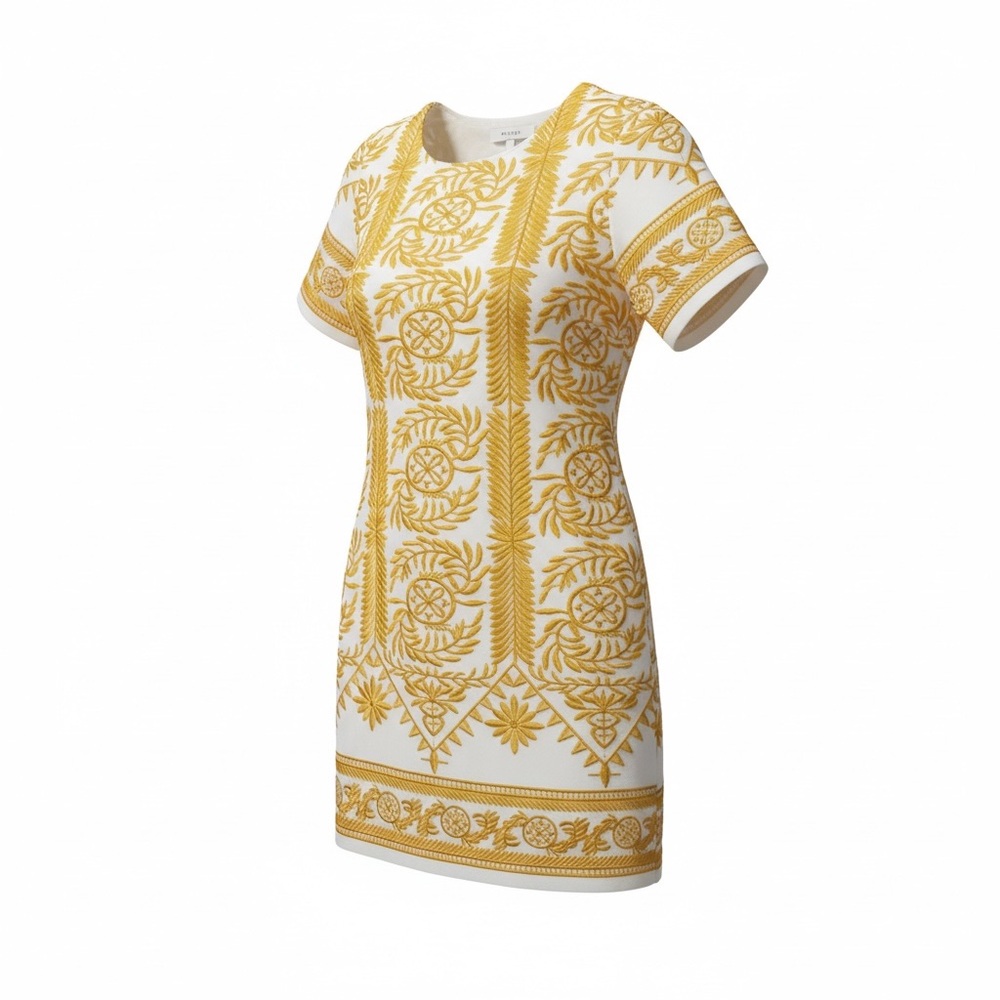 All:Row White and Yellow Embroidered Mini Dress | Boho Shift Dress Size L - Picture 4 of 13